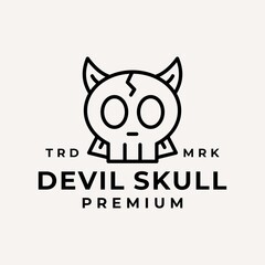 Modern Line Art Devil Skull Logo Vector