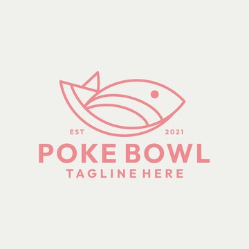 Modern Line art Poke Bowl Logo Vector