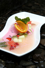 fruit coctail in white plate