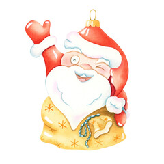 Watercolor toy character. Christmas toy Santa Claus