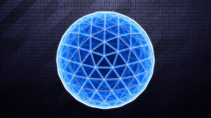 Three-dimensional sphere isolated on hi-tech binary background. 3D illustration.