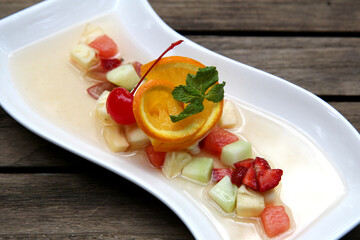 fresh fruit salad with watermelon and strawberry