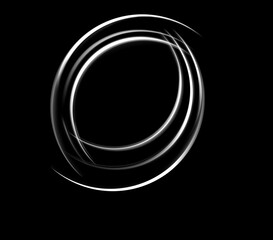 White abstract swirling elements isolated on black background with space inside for text for example or as a pattern of further processing. Illustration.