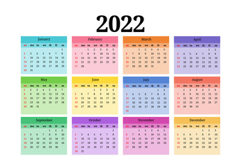 Calendar for 2022 isolated on a white background - obrazy, fototapety, plakaty