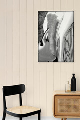 Picture frame on a wall with Scandinavian home interior