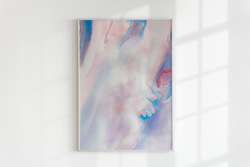 Luxury picture frame with pink marble experimental art on the wall