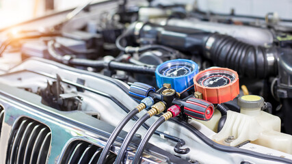 Car air conditioner check service, leak detection, fill refrigerant.Device and meter liquid cooling...