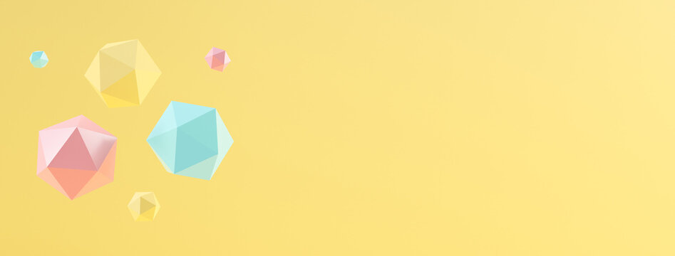 3d yellow background abstract with glossy ico sphere of balls. 3d rendering design.