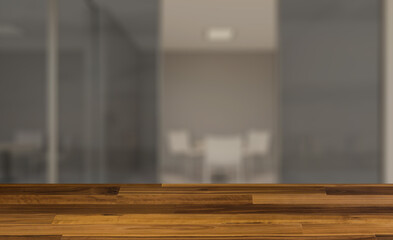Background with empty table. Flooring. Modern office Cabinet.  3D rendering.   Meeting room