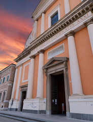 Senigallia, Ancona, Marche, Italy - August, 22, 2021 - Church of San Pietro apostle in Garibaldi square