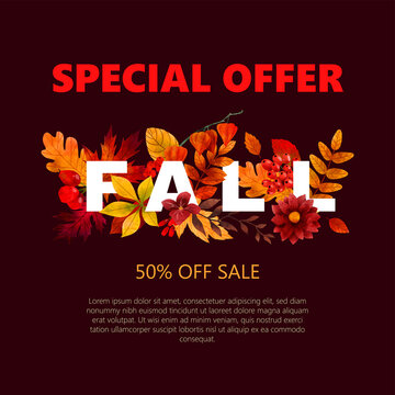 Square banner with fall elements, sale banne