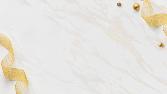 Gold ribbons on white marble social template