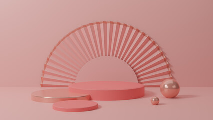 Product display and Pedestal for display concept.Blank product stand with geometrical form on pastel color background for new product,banner,sale,cosmetic,presentation.with copy space.3D render