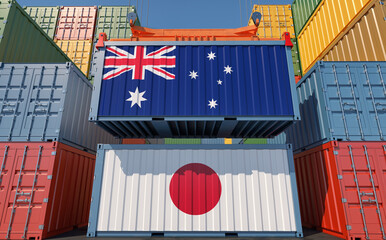 Freight containers with Australia and Japan national flags. 3D Rendering 