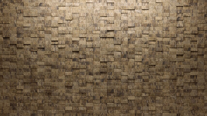Polished, Semigloss Mosaic Tiles arranged in the shape of a wall. Rectangular, 3D, Bricks stacked to create a Natural Stone block background. 3D Render