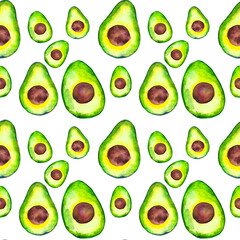 Seamless pattern with avocado. Avocado watercolor hand drawn. Health and beauty. Wrapping background.