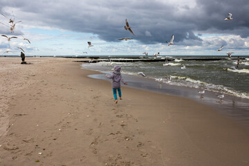 Morze Bałtyckei mewy dziecko chmury