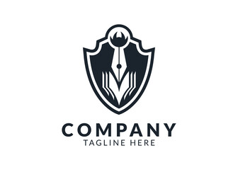shield and pen logo with book icon. This logo is suitable for educational institutions