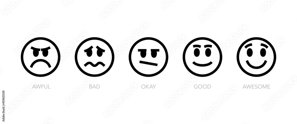 Aufkleber set of five emoticons with funny expression of their satisfaction. easy to use for your website or p
