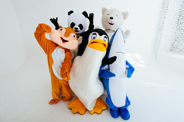 Group of animals mascots doing party