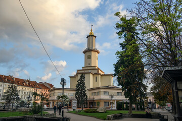 Fototapeta na wymiar Ivano-Frankivsk City Hall Building in the Art Deco style in Ivano-Frankivsk, UKRAINE, September 2021