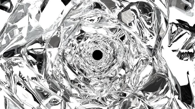 Modern glass tunnel reflector refractor interior Transparent background Fluid art 4k