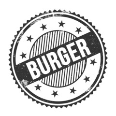 BURGER text written on black grungy round stamp.