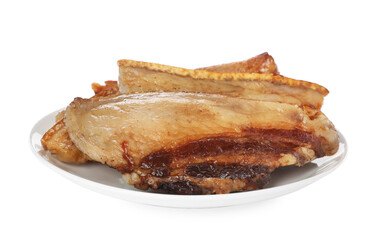 Tasty fried pork lard isolated on white