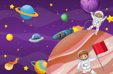 Obraz na płótnie Canvas A space cartoon background scene