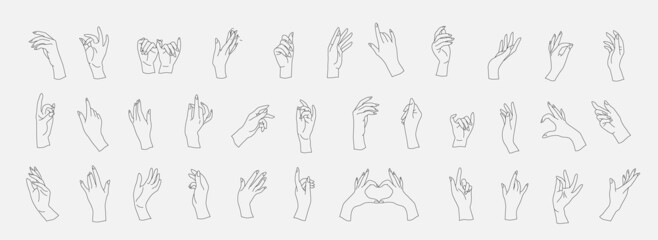 Set of vector female beauty hand. Editable outline stroke size. Line flat contour, thin and linear design. Simple icons. Concept illustration - 459660308