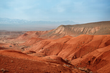 Fototapeta na wymiar Red Mountains Boguty. Kazakhstan. Martian landscapes
