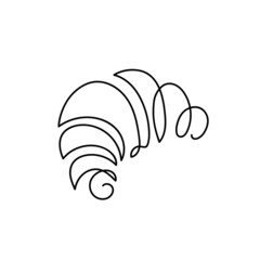 Continuous one line drawing croissant. Baking shop Logo concept. Abstract hand drawn pastries by one line. Traditional french pastry for breakfast. Fashionable trend vector