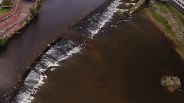 Chester river dee bridge reverse drone pull back with tilt up.