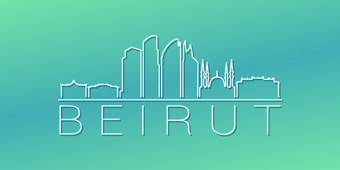 Obraz premium Beirut, Lebanon Skyline Linear Design. Flat City Illustration Minimal Clip Art. Background Gradient Travel Vector Icon.