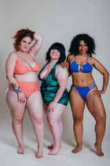 Plus size women making party at the pool
