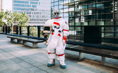 alien spaceman in a futuristic station