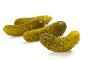 small pickled cucumbers isolated on white backrgound
