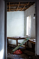 abandoned workshop with window to the outside