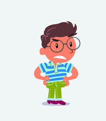 Angry cartoon character of little boy on jeans.