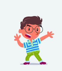 cartoon character of little boy on jeans arguing angry.