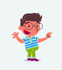 cartoon character of little boy on jeans smiling while pointing.