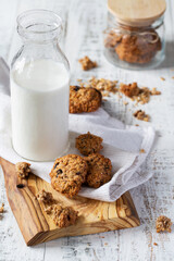 Fresh oatmeal cookies and a bottle of milk