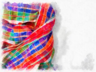 Plaid on a white background watercolor style illustration impressionist painting.