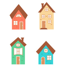 Set of cute colored houses. illustration on isolated white background.