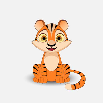 Tiger illustration. Cute tiger cub. New Year 2022. New Year of the Tiger.