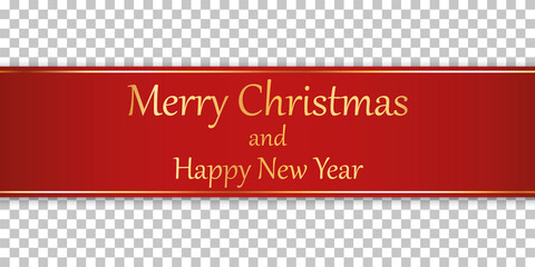 Merry Christmas and Happy New Year - red ribbon banner with gold frame