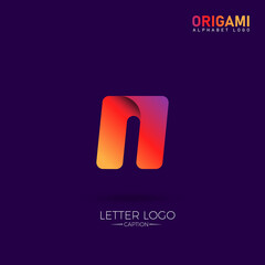 Technology Type Gradient Origami Style N Letter Logo