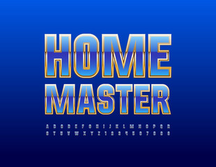 Fototapeta premium Vector stylish Sign Home Master. Blue and Golden Font. Bright Alphabet Letters and Numbers