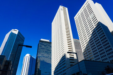 Fototapeta na wymiar 青空にそびえ立つ西新宿の超高層ビル群（議事堂通り）