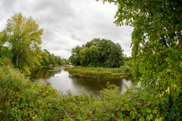 Naklejka premium View of the Brochets river in the heart of the city of Bedford in Quebec